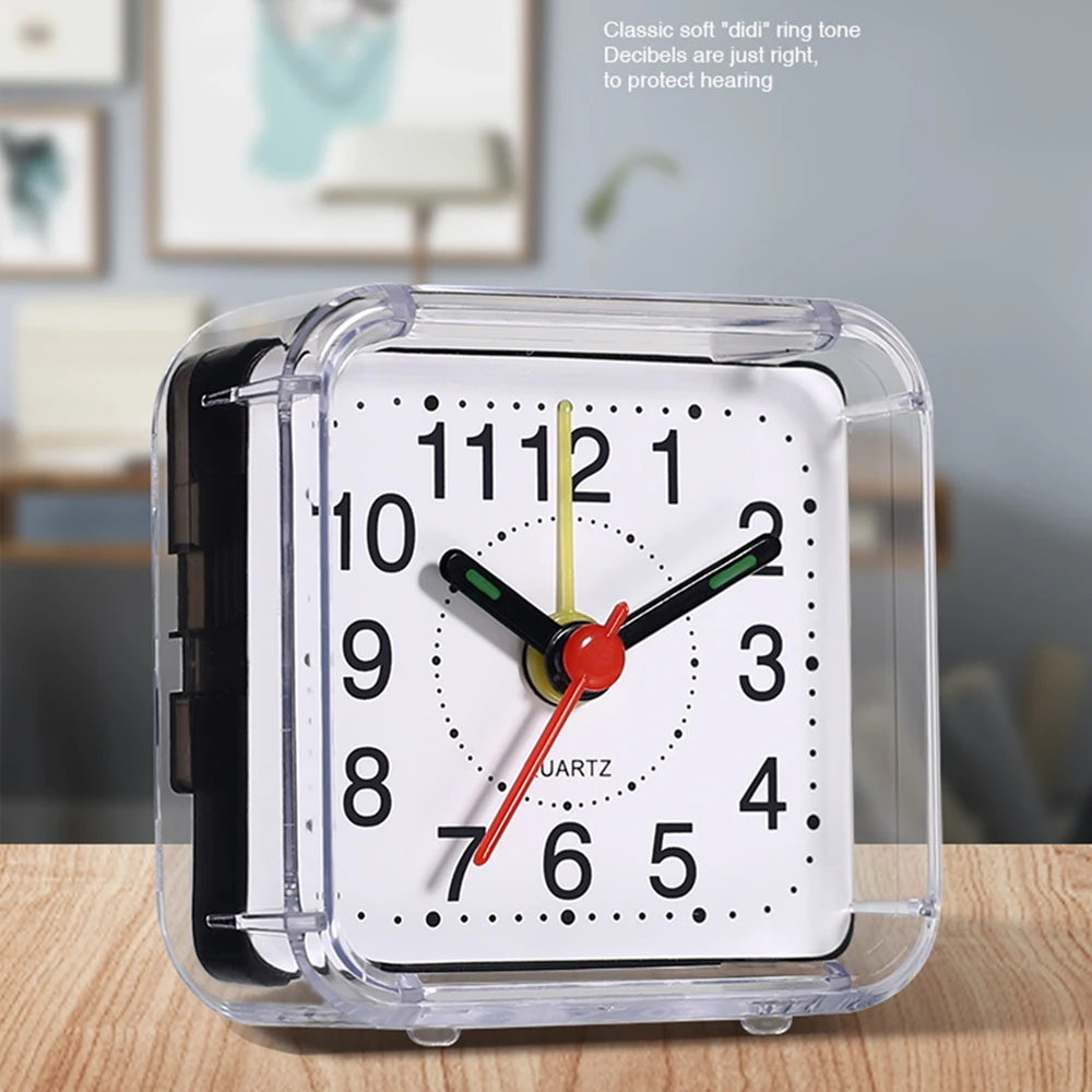 Quadratischer Wecker für den Nachttisch, kleiner, klarer Acrylrahmen, bunte Zeiger, Quarzwerk für genaue Zeit, Schreibtischuhr für Schlafzimmer – Detail 12