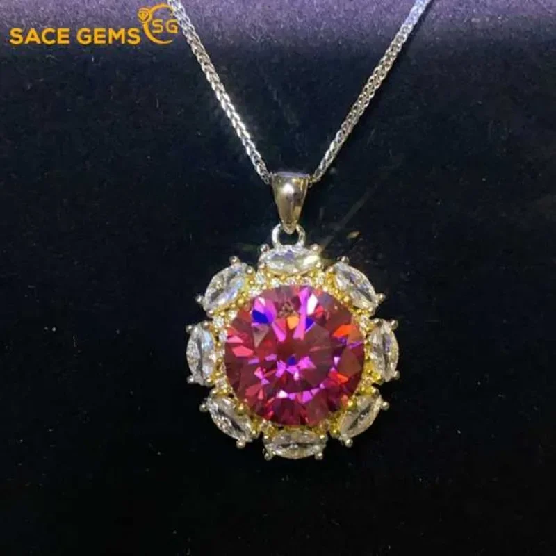 SACEGEMS GRA Certified D VVS1 2-5ct Moissanite Pendant Necklaces for Women Trendy Jewelry 925 Sliver Plated White Gold Necklace