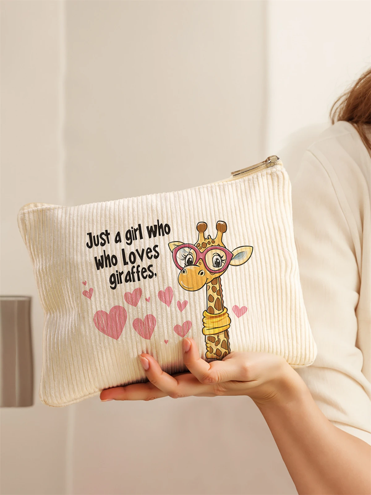 Women's Corduroy Travel Cosmetic Bag Portable Large Capacity Makeup Storage Organizer Zipper Clutch Purse Make up Bag