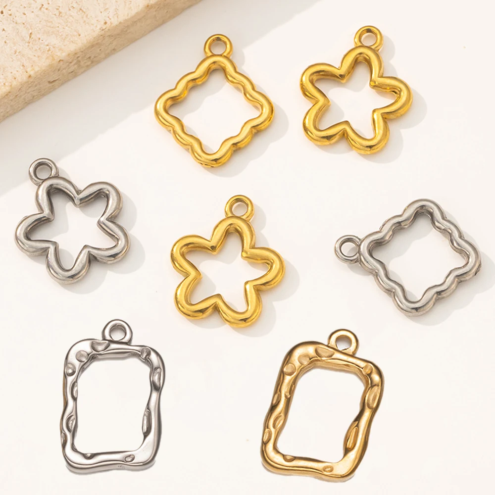 5 Stück Edelstahl Blume quadratische Form Lünette Rahmen Anhänger Charm gepresste Blume Harz Form Tablett Einstellung für DIY Schmuckherstellung