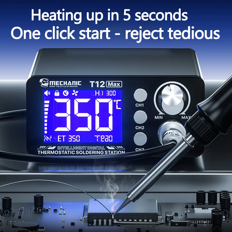 MECHANIC T12 MAX 75W 지능형 디지털 온도 조절식 납땜 스테이션 PCB TV 보드 수리용 빠른 가열 납땜 도구