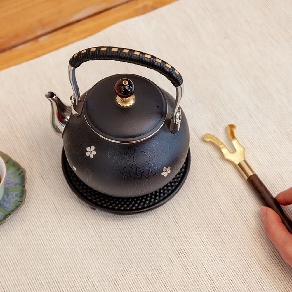 Japanese Style Tetsubin Heat Insulation Stainless Steel Wooden Handle Teapot Lid Clip Holder Tea Kettle Cover Fork Clamp