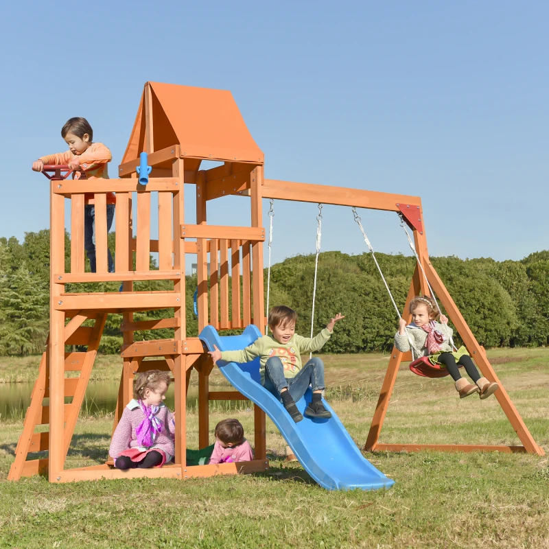 Eerbetoon Interpretatie fluit Houten Schommel Set Met Glijbaan, Klimmen Muur, Zandbak En Houten Dak,  Outdoor Speelhuis Achtertuin Activiteit Speeltuin Playset| | - AliExpress