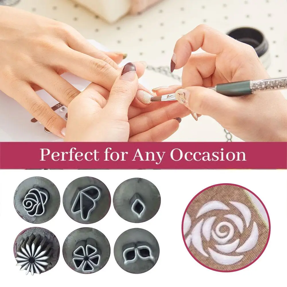6pcs New Nail Art Stamp Pen Set Nail Art Pen Set Stamping Plate Nail Diy Nail Doodle With Petal Embellished Seal Pen 2