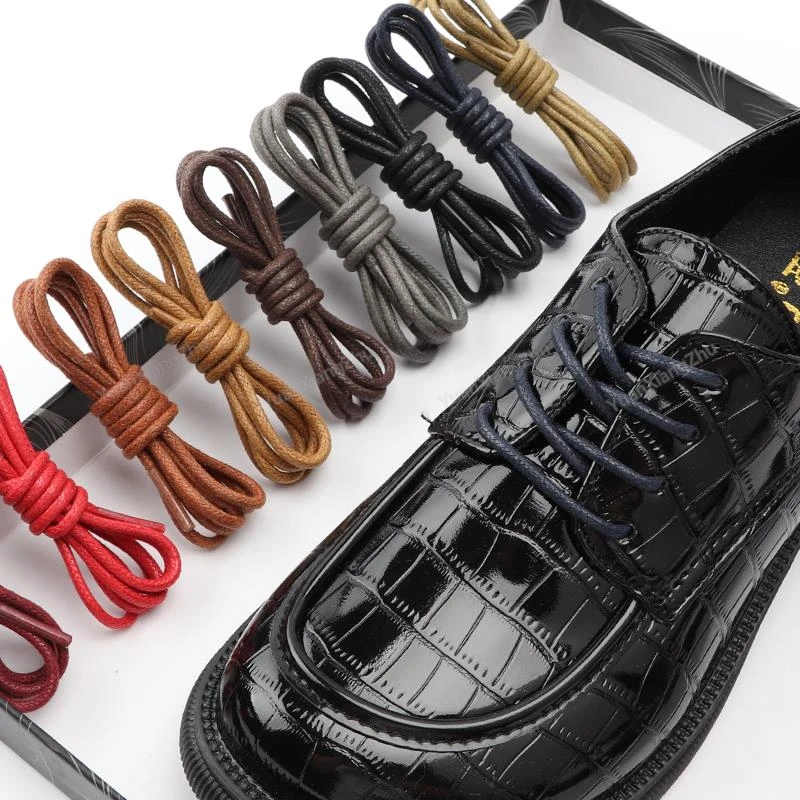 Waterproof Leather Shoelace Cotton Waxed Shoelaces Round Oxford Shoe