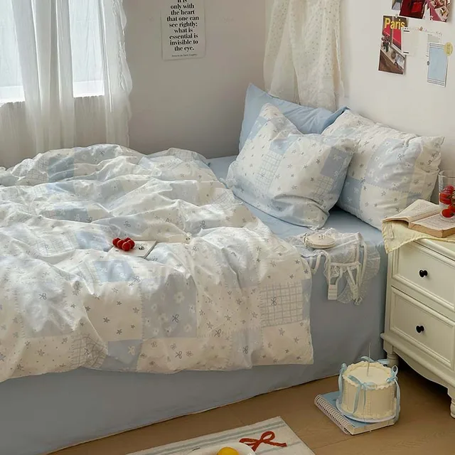 Ensemble de housse de couette bleue 3 pièces (1 * housse de couette + 2 * taie d'oreiller, sans noyau), parure de lit bleue, douce et confortable 3
