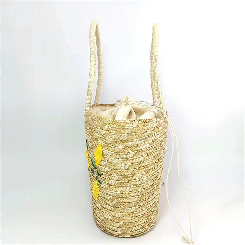 Woman Handbags Vintage Hand-woven Bohemian Straw Bale Bag Fruit Embroidery Summer Fashionable Rattan Handmade Kintted Beach Bag