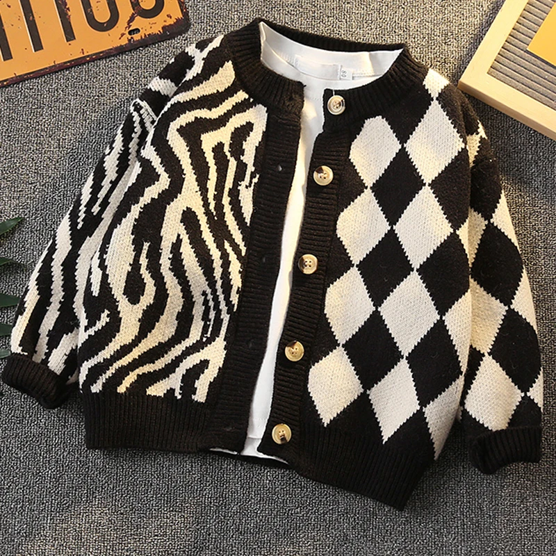 

Knitted Sweater Kids Winter Clothes for Boys Tops Long Sleeve Zebra Pattern Cute Cardigan Kids Knitted Outwear 2 6 8 10 12 Years