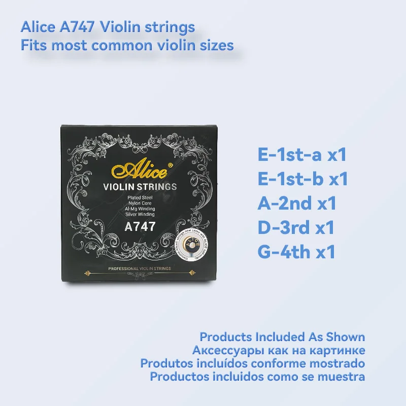 Alice バイオリン用弦 A747 ナイロンコア合金巻 1/8 1/4 1/2 3/4