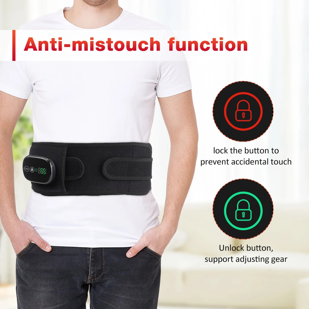 Cordless Vibration Heating Massage Waist Belt Red Light Hot Compress Maasager Re