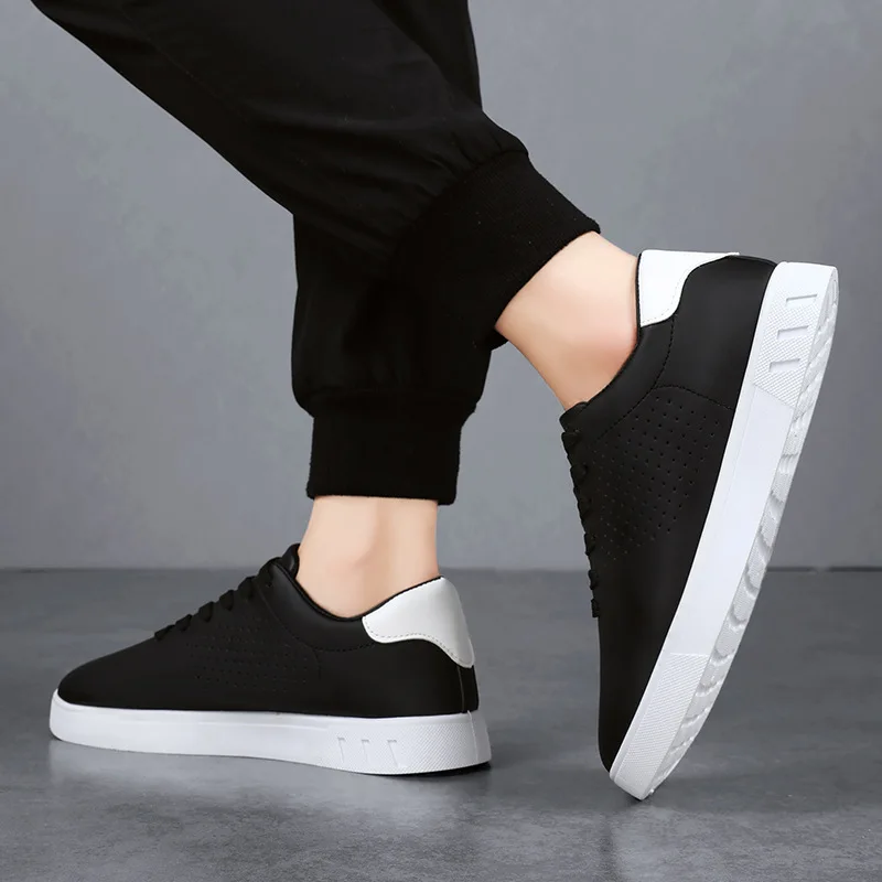Mens White Breathable Perforated Casual Sneakers Lace Up Shoes Image 3