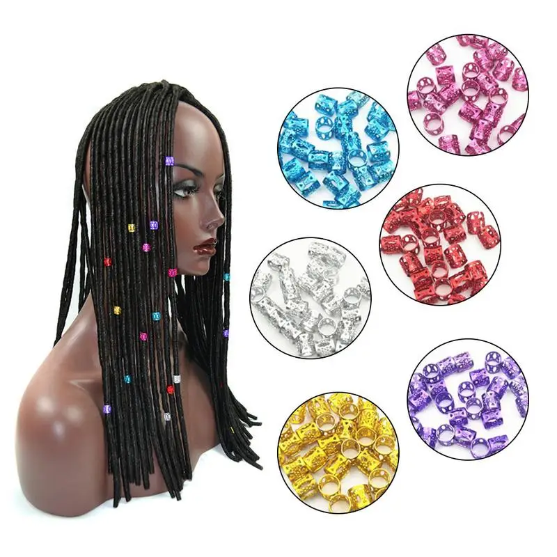 100pcs Colorful Metal Tube Ring Dreadlock Beads Adjustable Hair Braid Rings Cuff Clips hair Styling Tools and Accessories wuta o ring round carabiner for keychain key fob clasp connector rings for keychains clip strap buckle snap hook bag accessories