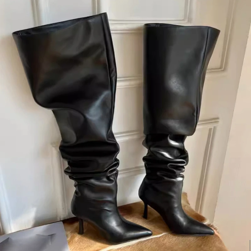 

Модные сапоги Челси до колена на высоком каблуке для женщин, Новинка осени 2023, женские современные туфли-лодочки, женская джинсовая обувь, западные сапоги с острым носком