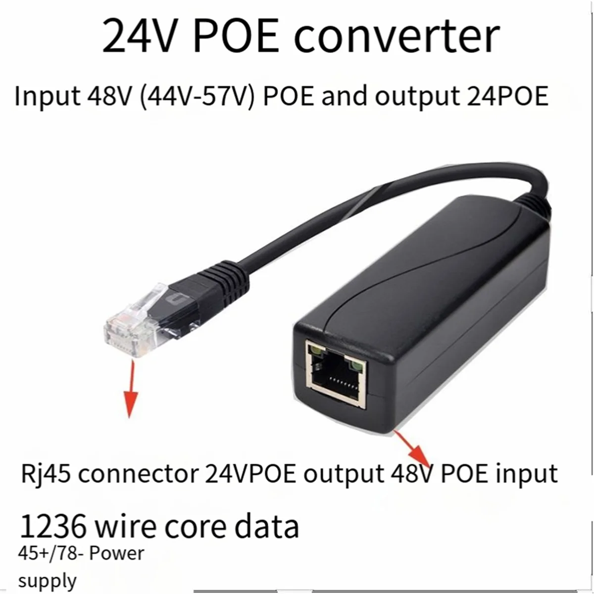 48V to 24V POE Converter with 100M Ethernet Speed PoE to 24 Voltage Regulator Mode B for Passive