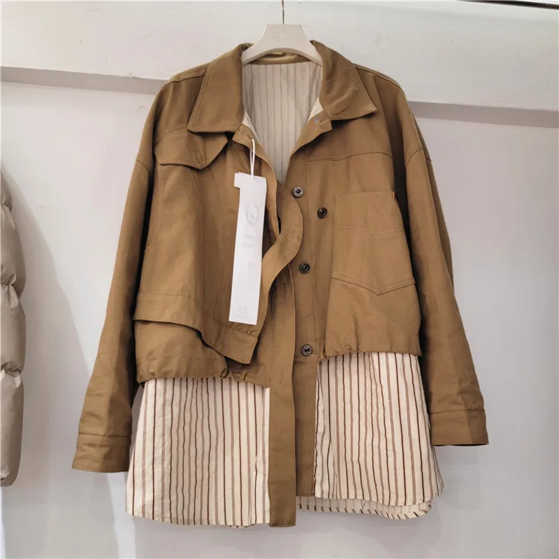 

SuperAen 2023 New Loose Top Cardigan Fake Two Shirts Women Long Sleeve High Street Style Oversize Shirts
