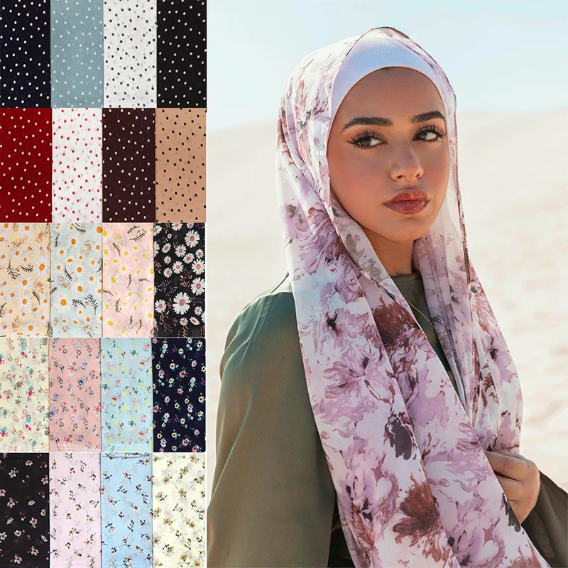 

Women Muslim Chiffon Hijab Shawls Scarf Muslim Printed Long Hijabs Modal Plain Soft Islamic Arab Headband Scarves 70*180CM Gift