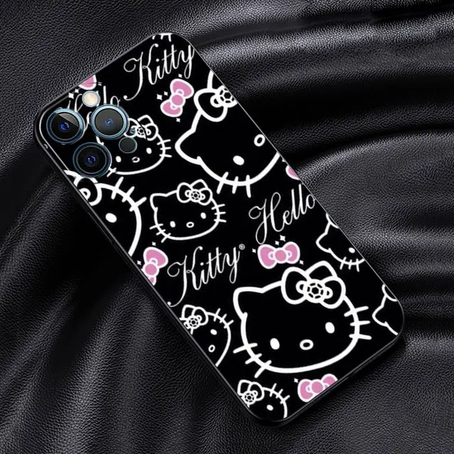 Funda de teléfono para iPhone 14 Plus, 13, 12 Mini, 11 Pro Max, XS, XR, X, 8, 7 Plus, 14Pro, funda de silicona negra, bonita y fresca, Hello Kitty Cat