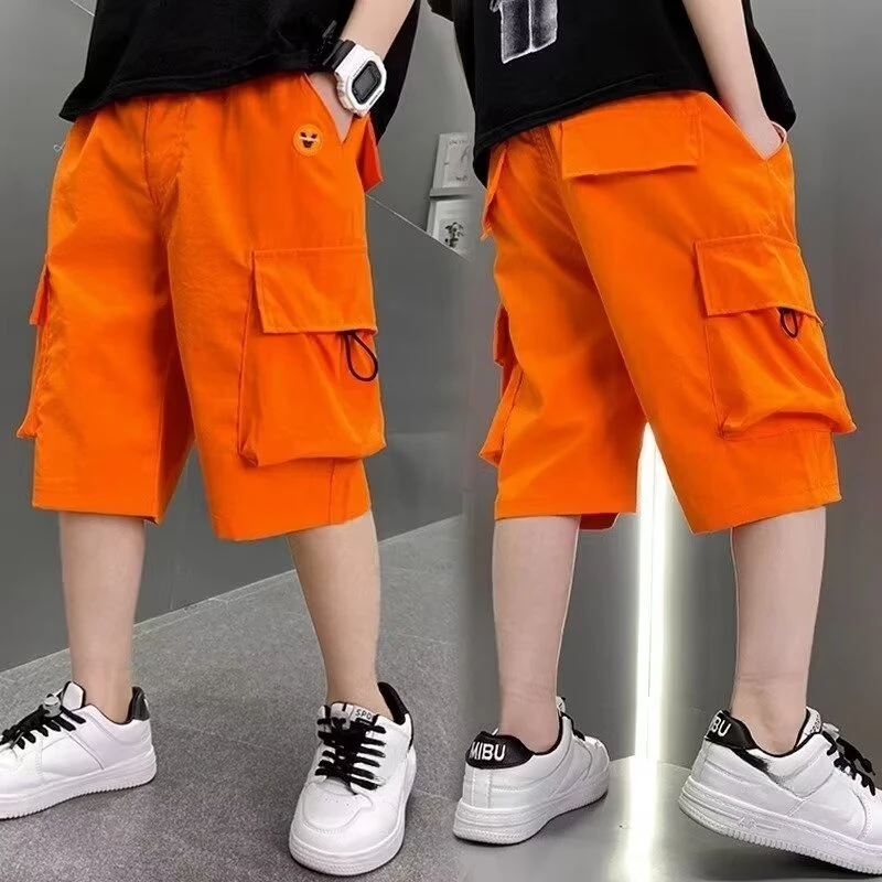 Summer Boys' Cotton Shorts Daily Casual Orange Sports Short Pants High Street Fashion Children's Clothes Boys Pants New