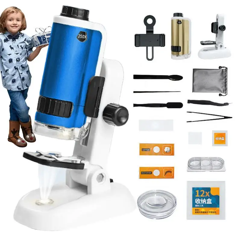 

HD 100X-250X Children's Microscope Portable Handheld Microscope Biology Educational Toys Science Experiment Stem Kits For Kids