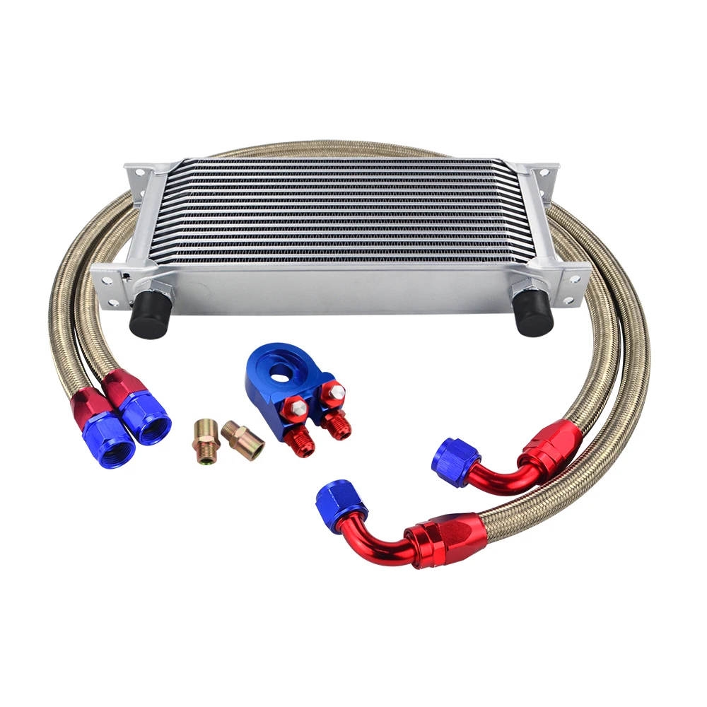 AN10 Universal 16 Rows Transmission Oil Cooler Kit + Oil Filter Sandwich Adapter + Staingless Steel Braided AN10 Fuel Hose oil cooler kit,fuel hose adapter,oil filter adapter