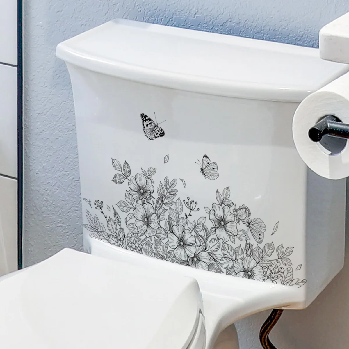 T248# Plain Flower Butterfly Toilet Sticker Bathroom Toilet Cover Sticker Wall Stickers Wc Accessories For Home Decoration