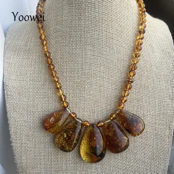 Floral Amber Necklace for Gift New Real Original Handmade Natural Baltic Plant Amber Jewelry Women Necklaces