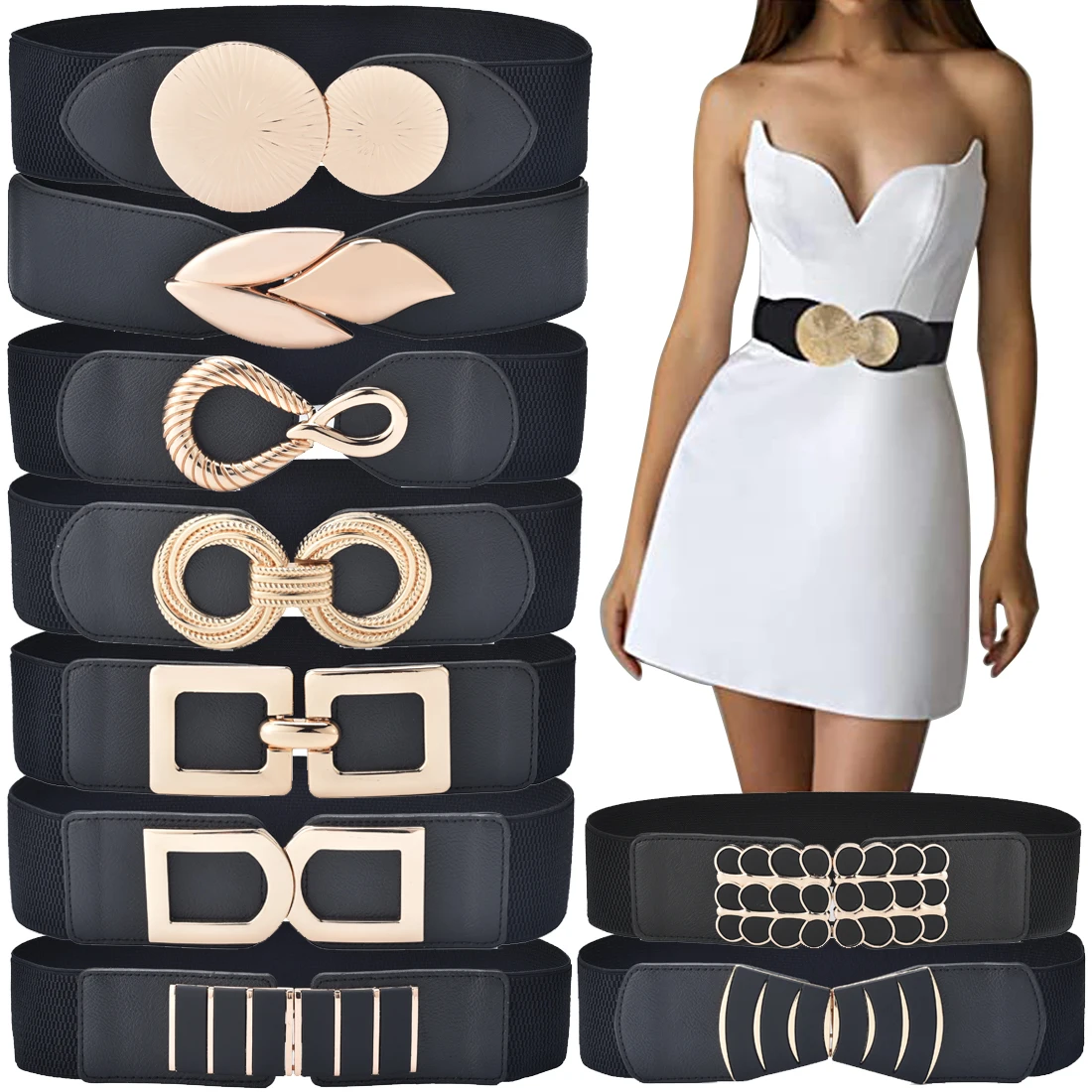 

Women's Elastic Wide Waist Belt Stretchy Classic Cinch Belts Fashion Waistband For Dresses