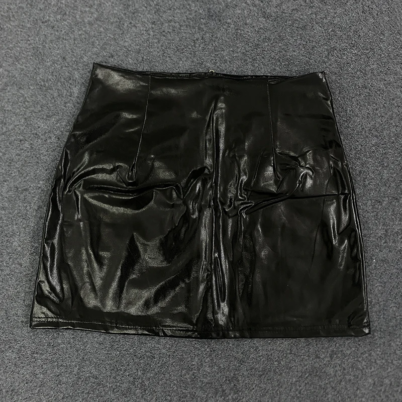 Women's Spring Casual PU Leather Short Skirt Black Mini Sexy Versatile Double Pocket Decoration Fashionable Spring Wear 5