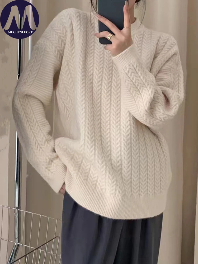 

Women's Sweater Autumn/Winter New Retro O Neck Knitted Sweaters Tops Korean Fashion Casual Loose Women's Clothing Knit Pullovers
