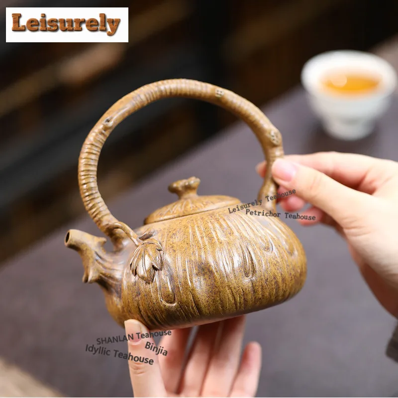 400ml Yixing Purple Clay Teapots Handmade Lifting Handle Pot Raw Ore Wood-fired Porcelain Mud Kettle With Infuser Zisha Tea Set