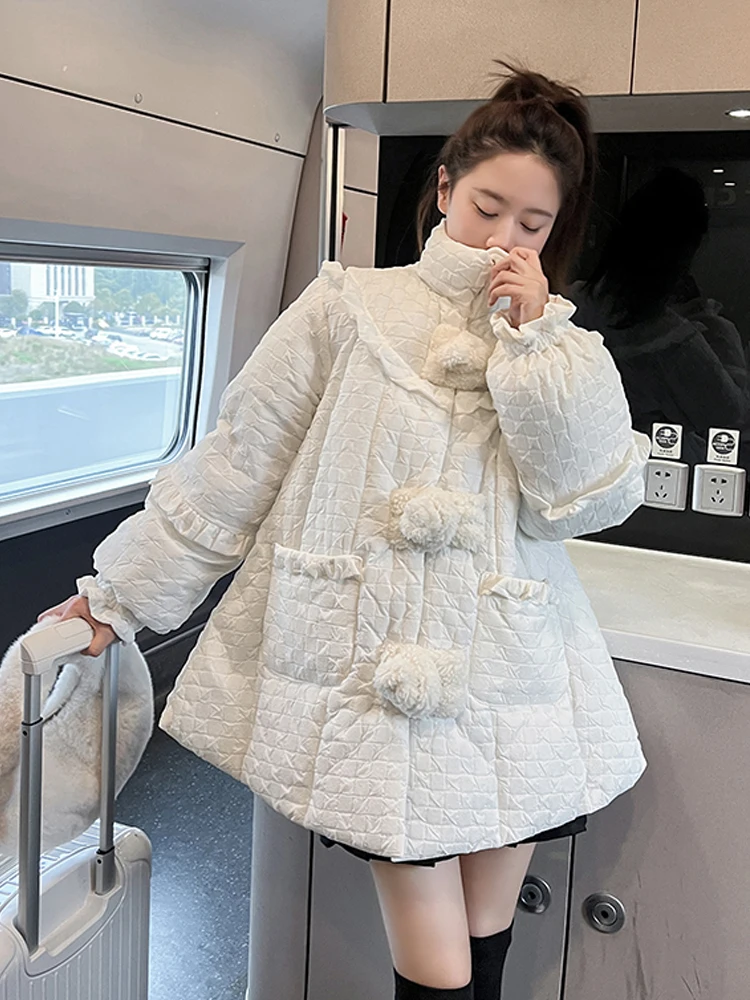 2022 New Winter Design Thickening Cotton Padded Jacket Coat Women Loose White Cotton Clothes Thick Warm Fashion Streetwear Casua