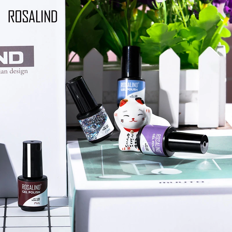 ROSALIND Purple Cat Eye Nail Gel Polish Semi Permanent Hybrid Varnish Kit Manicure Need Base Top Nail Art Nail Gel Polish Set 6