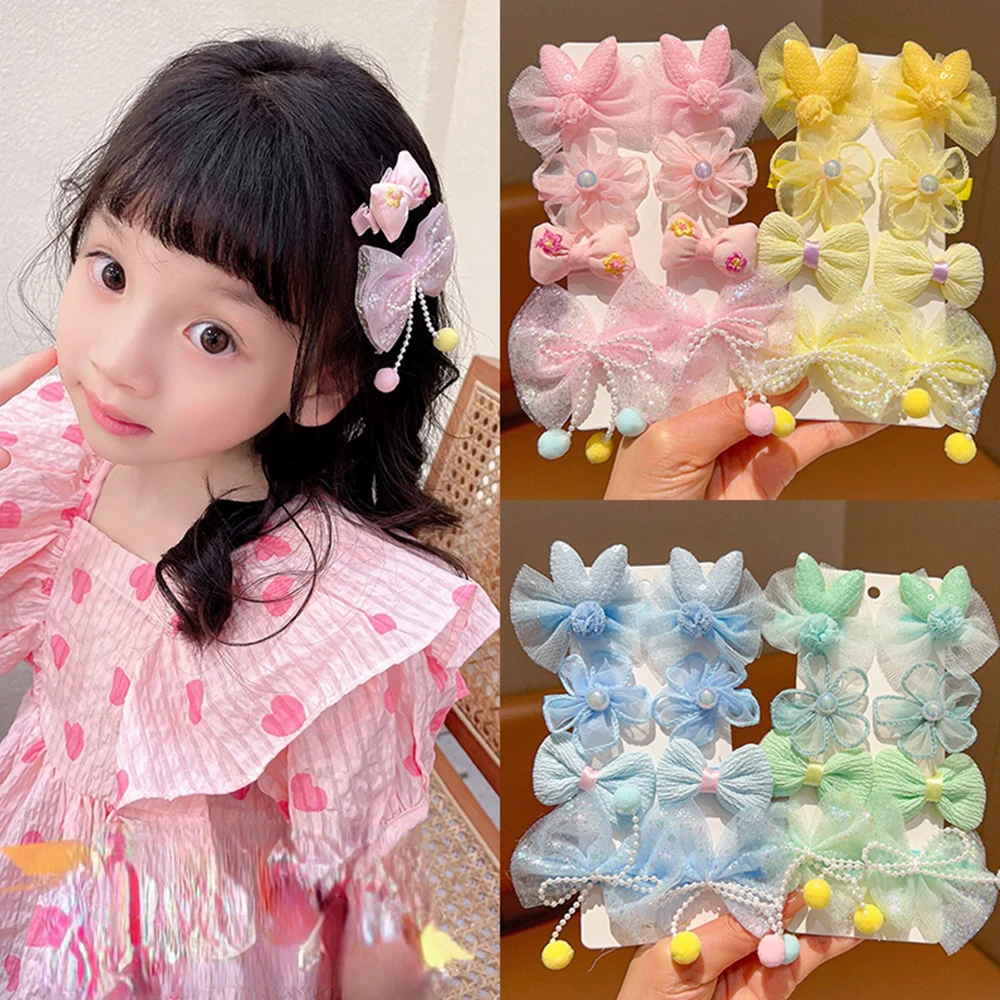 

8pcs Children Bowknot Hair Clip Set Sweet Flower Shaped Hairpins Baby Girls Side Bangs Barrettes Princess Headwear