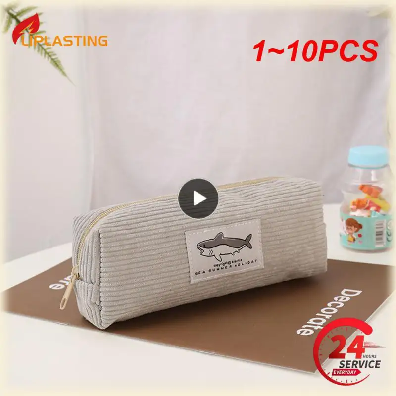 

1~10PCS School Pencil Pouch About 35g High-quality Corduroy Large Opening Design Super Capacity Large Capacity Pen Bag Shark