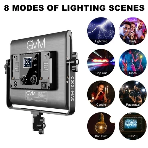 GVM RGB LED 비디오 조명, 2 소프트 박스 사진 조명 키트, 블루투스 제어, 풀 컬러 비디오 조명, 1000D