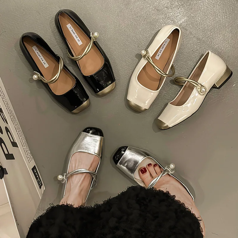 

Туфли женские на низком каблуке, искусственная кожа, резина, неглубокий Носок, обувь на низком каблуке