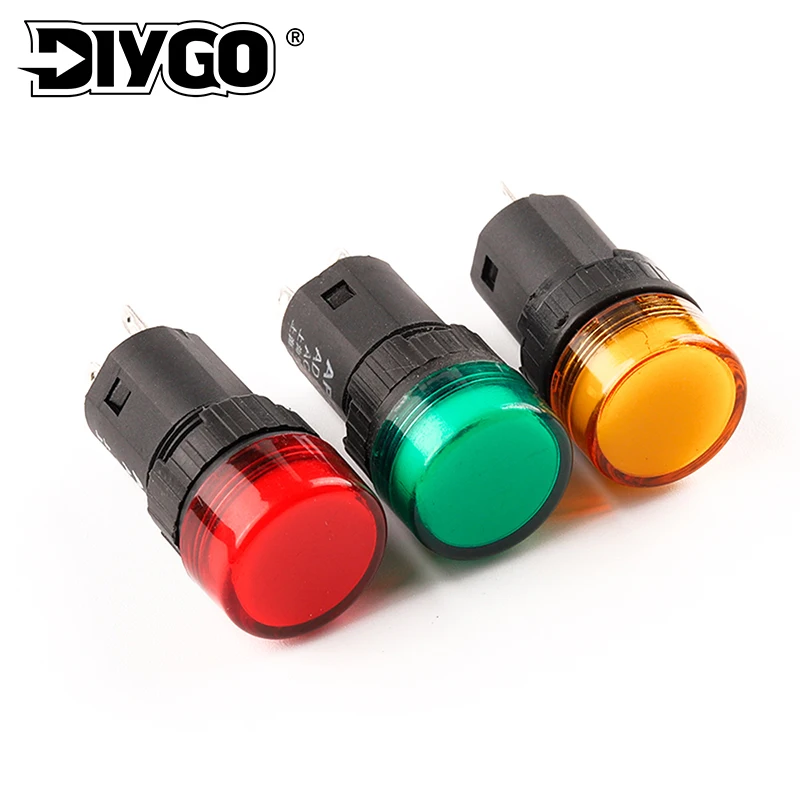 

16mm Panel Mount Indicator Signal Lamp 2 Pin Waterproof AD16-16E 12V 24V 110V 220V 380V Red Green Yellow LED Light DIY GO