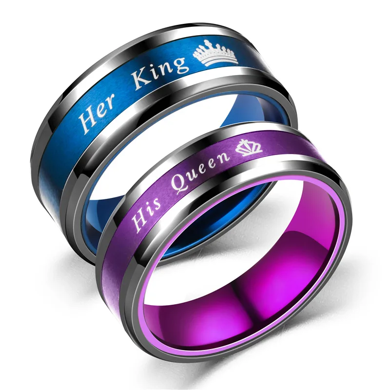 Couple Rings Her King His Queen Stainless Steel for Women Men Crown Romantic Anniversary Wedding Bands Jewelry Gifts