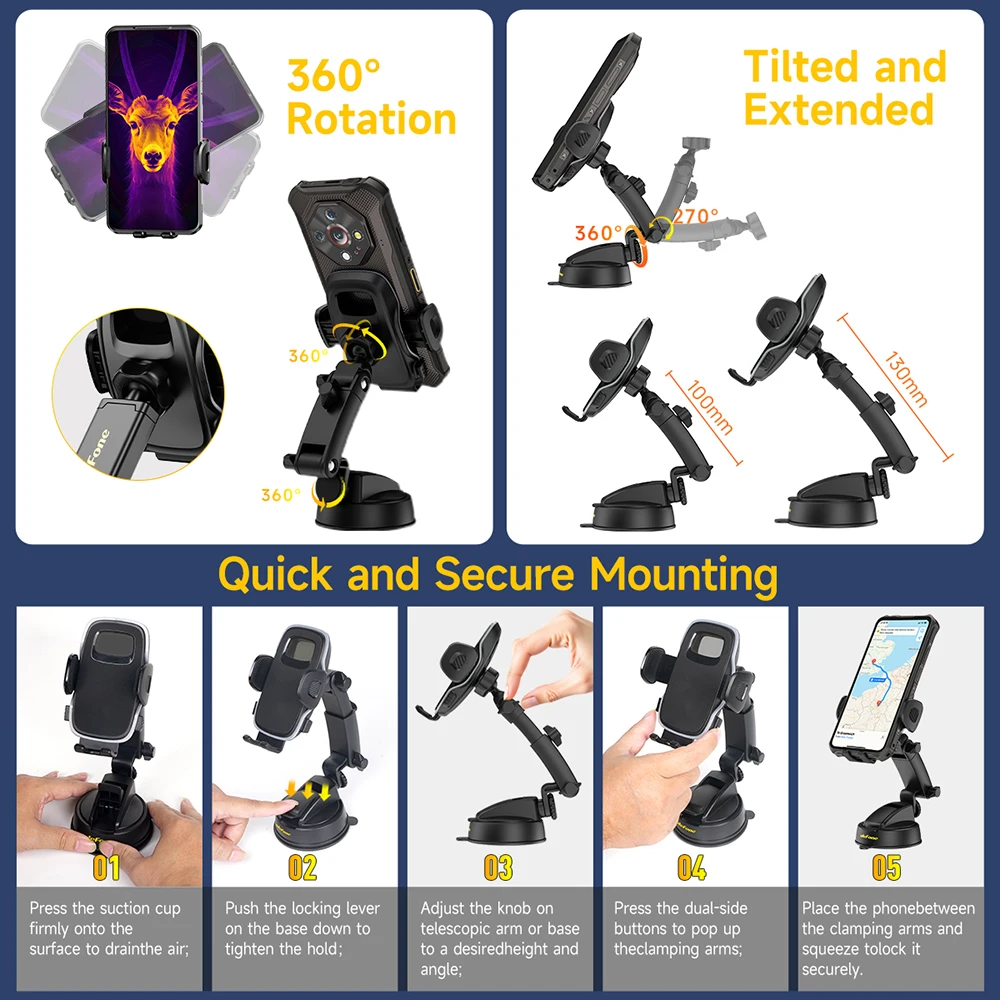 Ulefone Armor Mount 차세대 다재다능한 전화 홀더 360° 화면 회전 Ulefone 전화용 접이식 암 길이