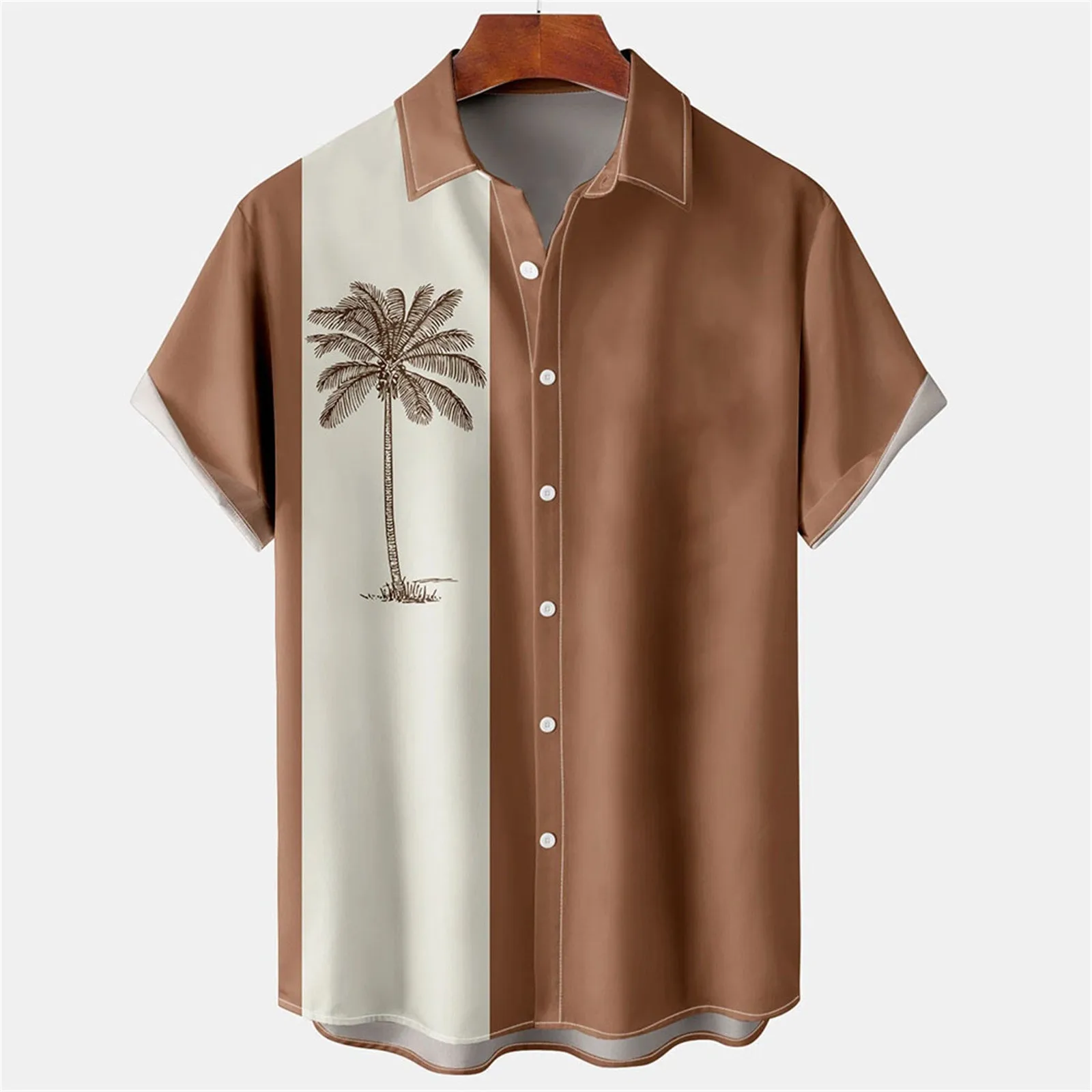 

Men Shirts New Fashion Color Contrast Short Sleeve Blouses Turndown Collar Single Breasted Top Shirts Casual Hawaiian Beachwear