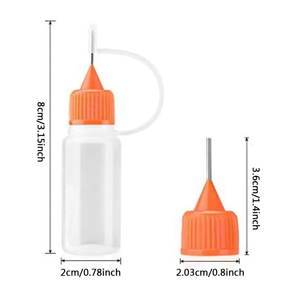 12PCS 10ML Re-fillable Glue Empty Dispensing Bottle W/ Metal Nozzle 3PC Funnel
