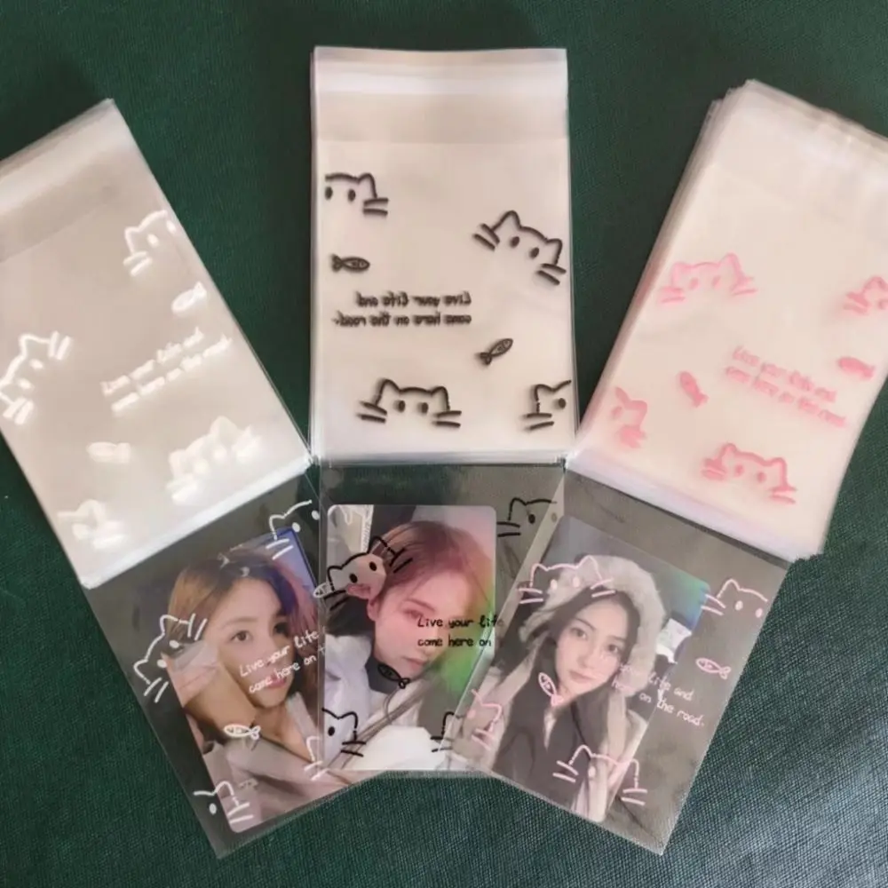 Album Card Storage Pocket Self Sealing Bag Cartoon Cat Print Gift Pouch Jewelry Sealing Bag Biscuit Snack Package 50PCS