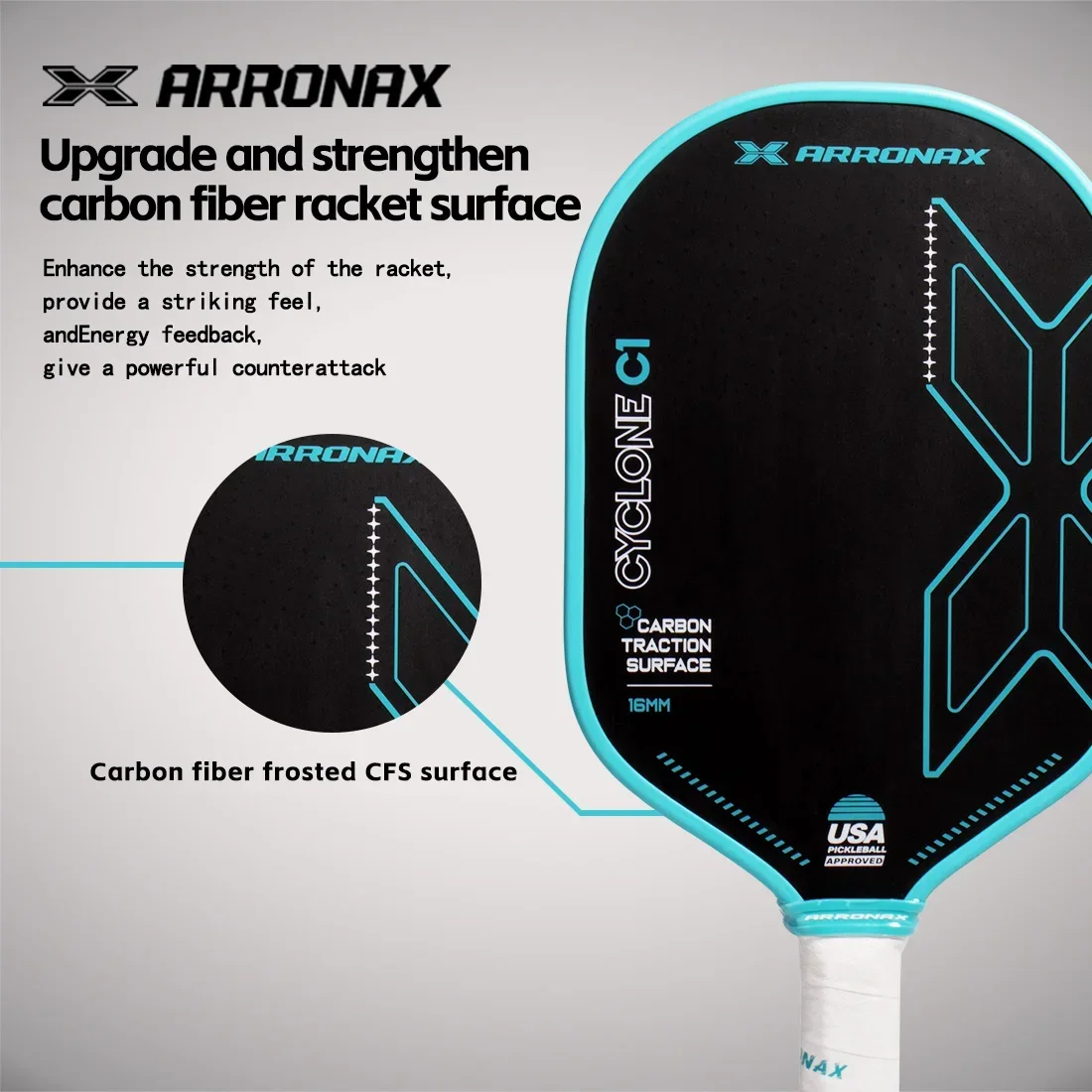 ARRONAX 전문 열성형 Usapa PP 허니콤 피클볼 패들, 탄소 마찰 표면, 16mm 연장 하이브리드 폼 엣지