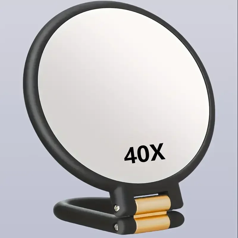 40X Magnification Dual-Sided Handheld Mirror with 360° Adjustable Stand & Travel Case - Foldable Makeup Mirror for Precision