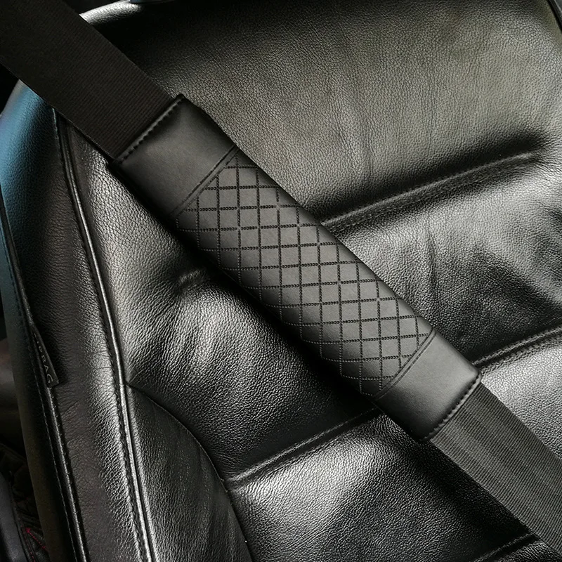 Premium Leather Seat Belt Shoulder Cover - Embroidered Wear-Resistant, Non-Slip Interior Accessory