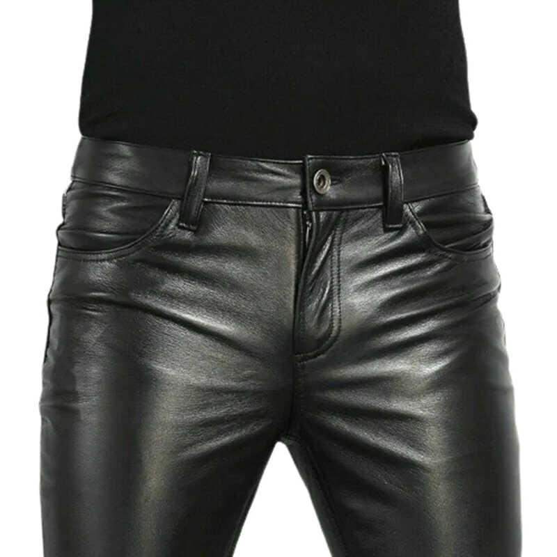 Choice PU Leather Pants Men's Fashion Rock Style Night Club Dance Pants Men's Faux Leather Slim Fit Skinny Motorcycle Trousers 1