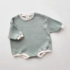 2023 Baby Waffle Sweatshirt Romper Newborn Infant Baby Girls Boys Cotton Oversized Romper Long Sleeve Toddler Clothes Jumpsuits 6