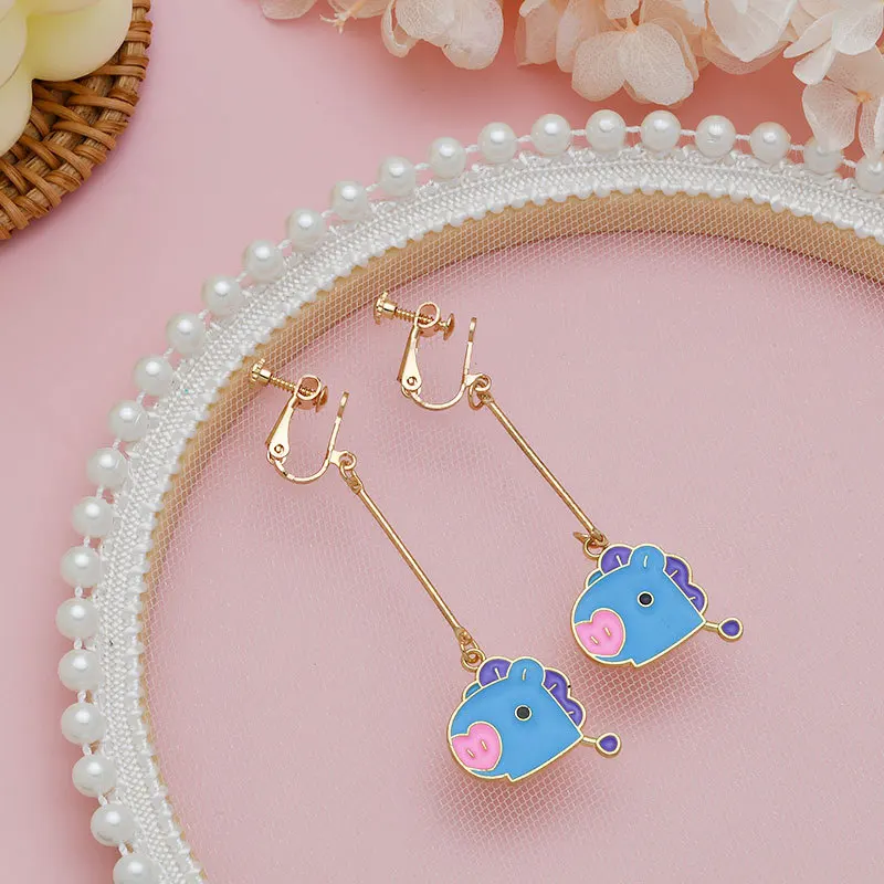 BT21 Mang Chimmy Cooky Koya RJ Clip-On-Ohrringe Hochwertige Anime-Cartoon-Puppen-Stil Bedruckte Mädchenherz-Ohrringe Süße Einfache Handgefertigte Schmuckstücke – Detail 7