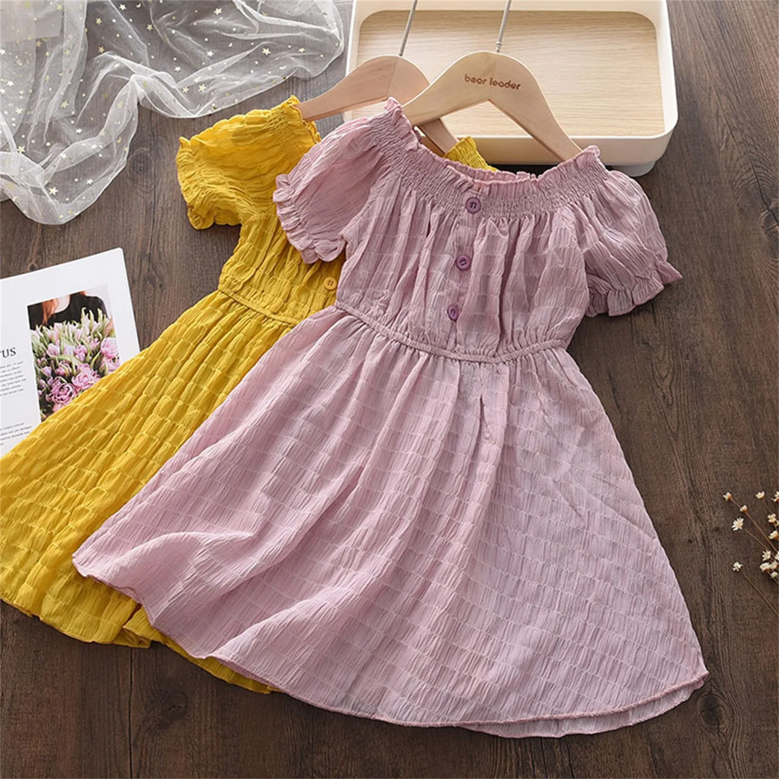 1 5 Years Girls Summer Dress For Kids Girls Solid Chiffon Off Shoulder ...