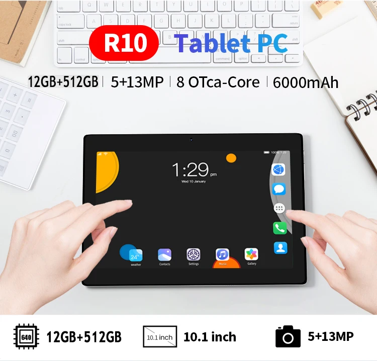 ipads for sale cheap 10.1Inch Tablet PC Google Play 512GB Android 11 6000mAh MTK6762 5G Hot Sales Study Race Large Screen Pad R10 Double SIM Netbook small android tablet